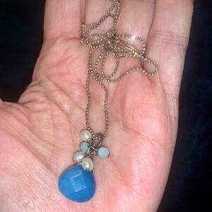 DELICATE VINTAGE CHALCEDONY PEARL AMAZONITE GEMSTONE STERLING SILVER NEC…